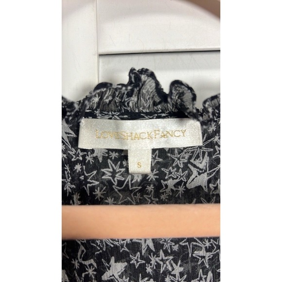 LoveShackFancy Scarlett Star Print 100% Silk Ruffle Peasant Top Size Small - Picture 2 of 11